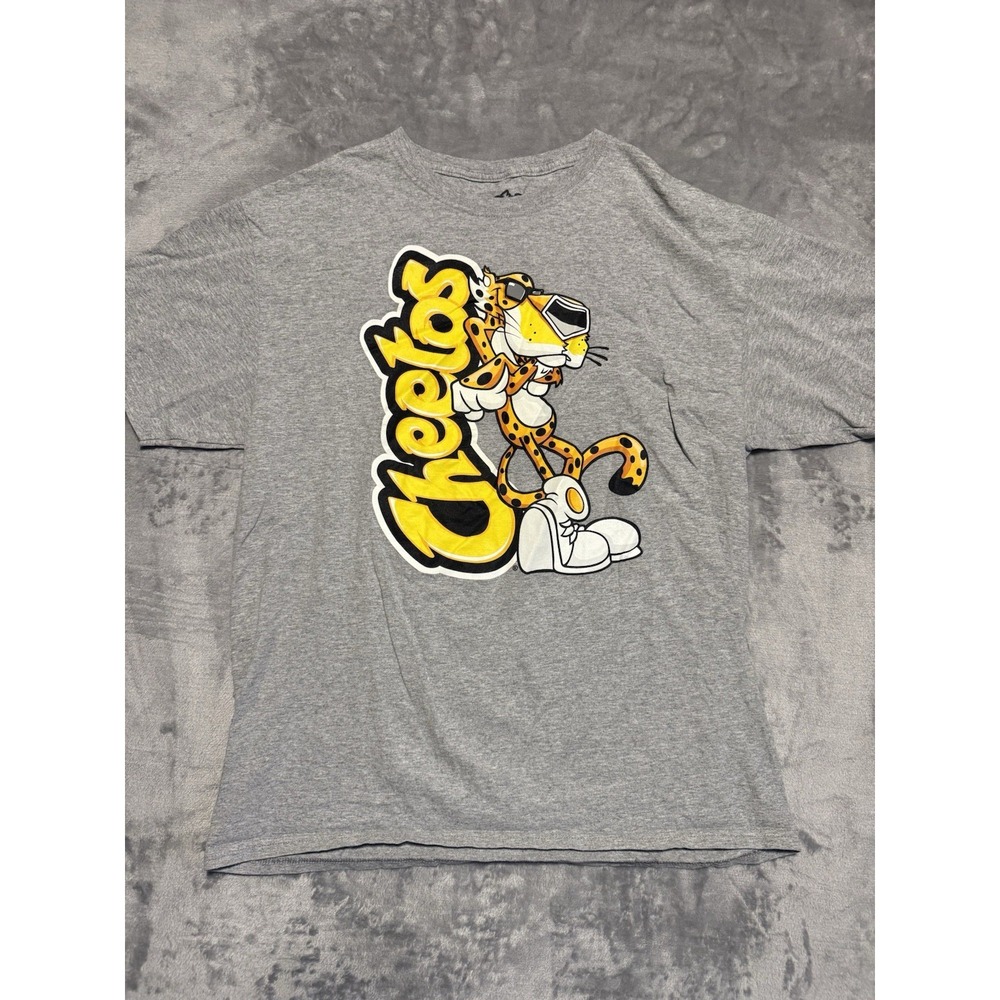 Cheetos Graphic T-Shirt Men Large Gray Chester Cheetah Cartoon Logo Shirt